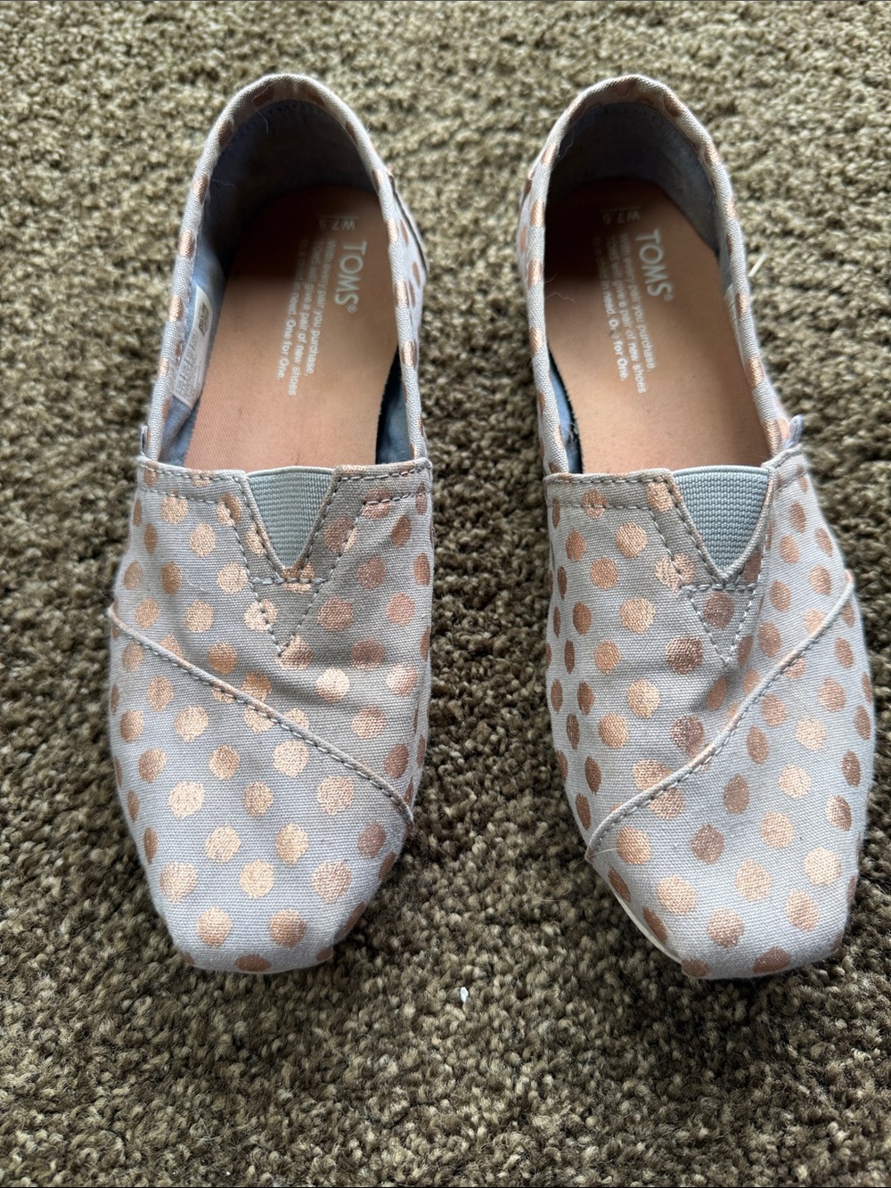 TOMS Slip-On with Rose Gold Polka Dots - Light Gray